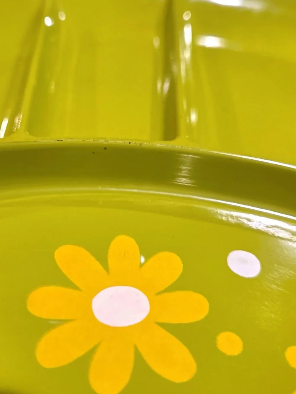 Vintage Takahashi Green Daisy Melamine Plate Divided Sushi Fondue 9
